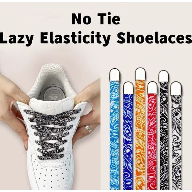 1 pair of flat elastic no-tie shoelaces (100 cm long, 8 mm wide) - Bandana Vibes - red