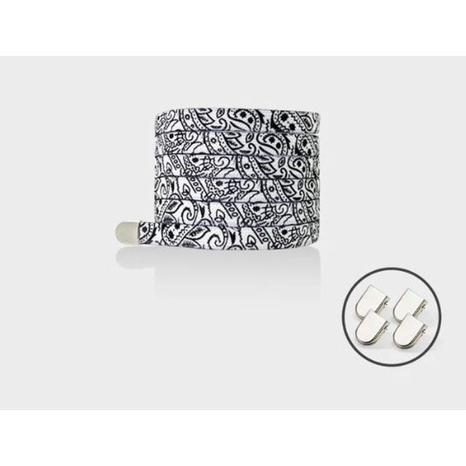 1 Paar flache elastische Schnürsenkel ohne binden (100 cm lang, 8 mm breit) - Bandana Vibes - weiss - Schuhbaendel.ch