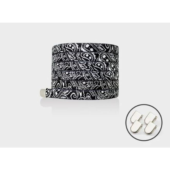 1 pair of flat elastic no-tie shoelaces (100 cm long, 8 mm wide) - Bandana Vibes - black