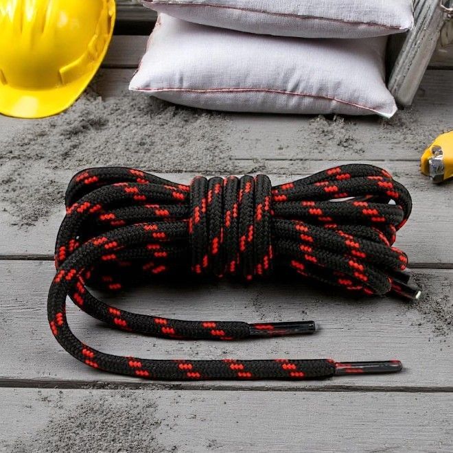 1 Paar runde reissfeste Schnürsenkel (Ø 4.5 mm) Polyester (140 cm) für Arbeits Outdoor Sport Schuhe - schwarz/rot - Schuhbaendel.ch