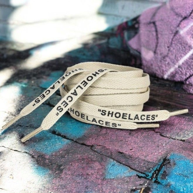 1 pair of flat shoelaces (120 cm long, 8 mm wide) - Streetwear Style Collection - beige