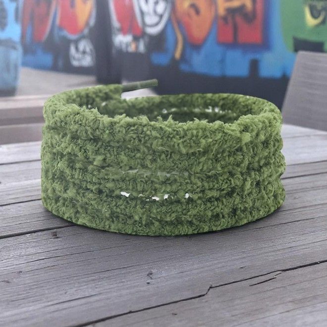 1 Paar runde Plüsch Schnürsenkel (Ø 7 mm, Länge 90 cm) - Teddy Touch Collection - smaragdgrün - Schuhbaendel.ch