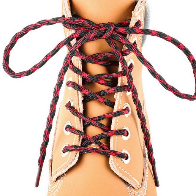 1 Paar runde robuste Schnürsenkel (Ø 4.5 mm, Länge 200 cm) für Wander Trekking Outdoor Schuhe - schwarz/rot - Schuhbaendel.ch