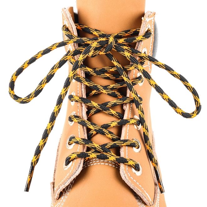 1 Paar runde robuste Schnürsenkel (Ø 4.5 mm, Länge 220 cm) für Wander Trekking Outdoor Schuhe - schwarz/gelb - Schuhbaendel.ch