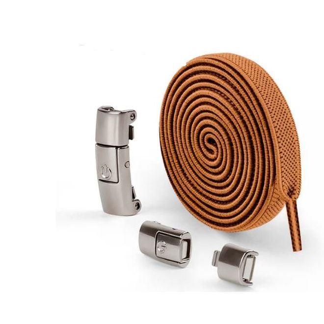 1 Paar Elastische Schnürsenkel ohne binden 100 cm - mit Druckknopf-Verschluss - Press Lock Series - braun - Schuhbaendel.ch
