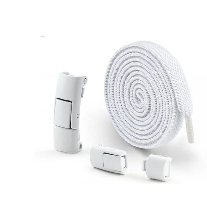 1 Paar Elastische Schnürsenkel ohne binden 100 cm - mit Druckknopf-Verschluss - Press Lock Series - weiss - Schuhbaendel.ch