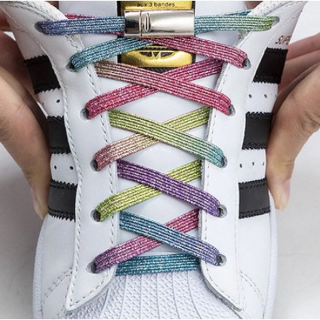 1 Paar Elastische Schnürsenkel ohne binden - mit Magnet-Verschluss - bequem und schnell - rainbow - Schuhbaendel.ch