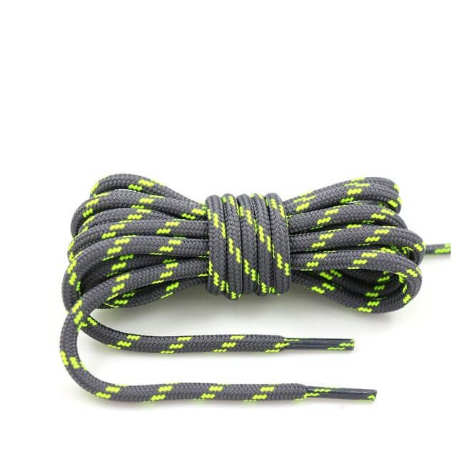 1 Paar runde reissfeste Schnürsenkel (Ø 4.5 mm) Polyester (120 cm) für Arbeits Outdoor Sport Schuhe - grau/gelb - Schuhbaendel.ch