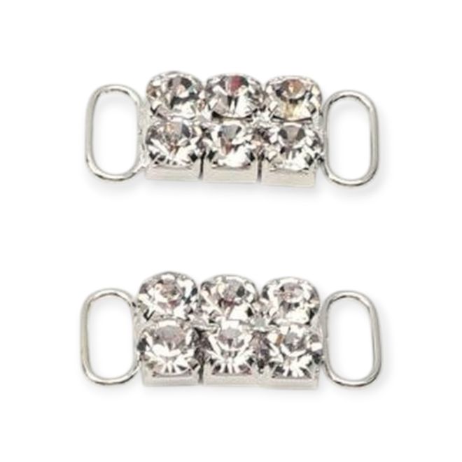 Schnürsenkel Schnalle aus Metall (2 Stück) - modisches Accessoire für den Schuh - Lock Sneaker Series - 6x Steine - silber