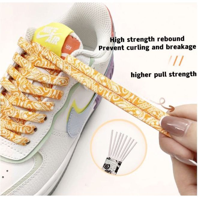 1 pair of flat elastic no-tie shoelaces (100 cm long, 8 mm wide) - Bandana Vibes - black/gold