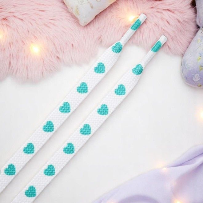 1 Paar flache Schnürsenkel (100 cm lang, 8 mm breit) - HeartBeat Collection - weiss/grün - Schuhbaendel.ch