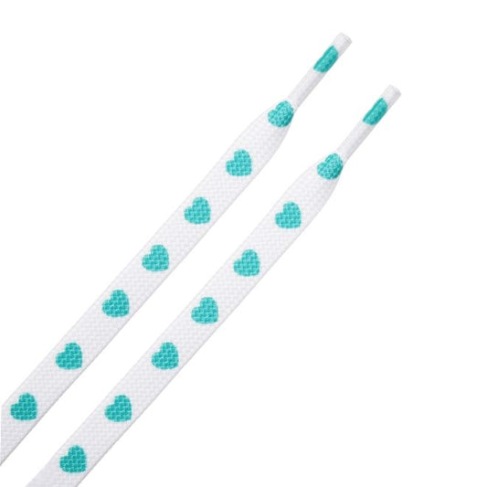 1 Paar flache Schnürsenkel (120 cm lang, 8 mm breit) - HeartBeat Collection - weiss/grün - Schuhbaendel.ch
