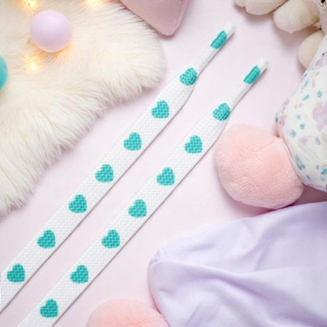 1 Paar flache Schnürsenkel (120 cm lang, 8 mm breit) - HeartBeat Collection - weiss/grün - Schuhbaendel.ch