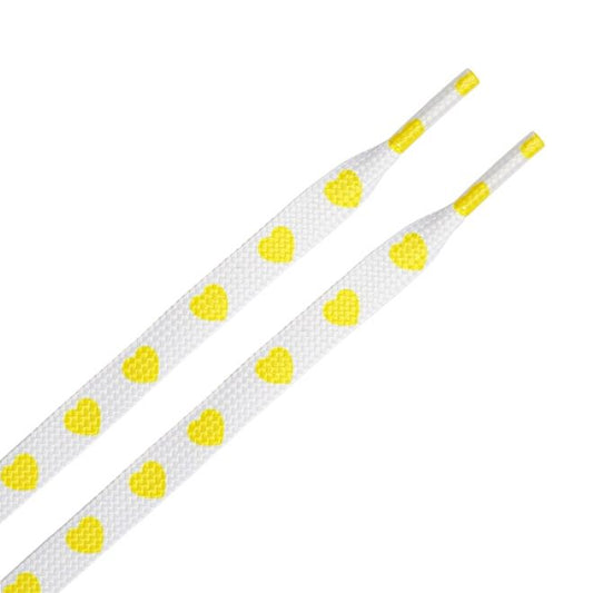 1 Paar flache Schnürsenkel (120 cm lang, 8 mm breit) - HeartBeat Collection - weiss/gelb - Schuhbaendel.ch