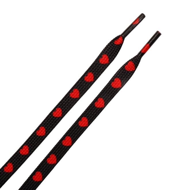 1 Paar flache Schnürsenkel (100 cm lang, 8 mm breit) - HeartBeat Collection - schwarz/rot - Schuhbaendel.ch