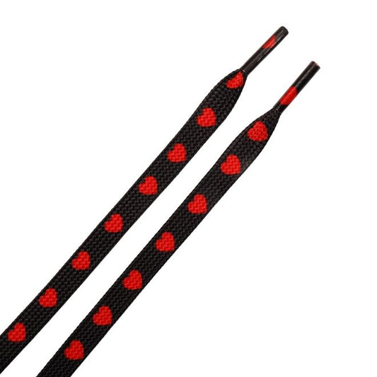 1 Paar flache Schnürsenkel (120 cm lang, 8 mm breit) - HeartBeat Collection - schwarz/rot - Schuhbaendel.ch