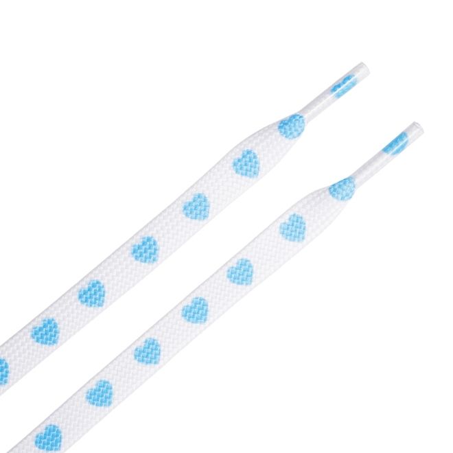 1 Paar flache Schnürsenkel (100 cm lang, 8 mm breit) - HeartBeat Collection - weiss/blau - Schuhbaendel.ch