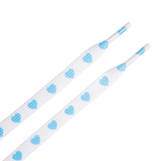 1 Paar flache Schnürsenkel (100 cm lang, 8 mm breit) - HeartBeat Collection - weiss/blau - Schuhbaendel.ch