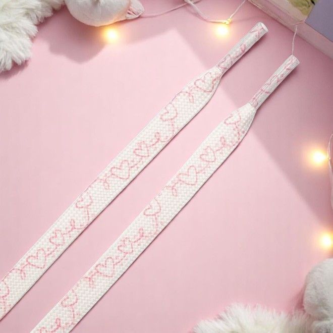 1 Paar flache Schnürsenkel (100 cm lang, 8 mm breit) - HeartBeat Collection - weiss/rosa - Schuhbaendel.ch