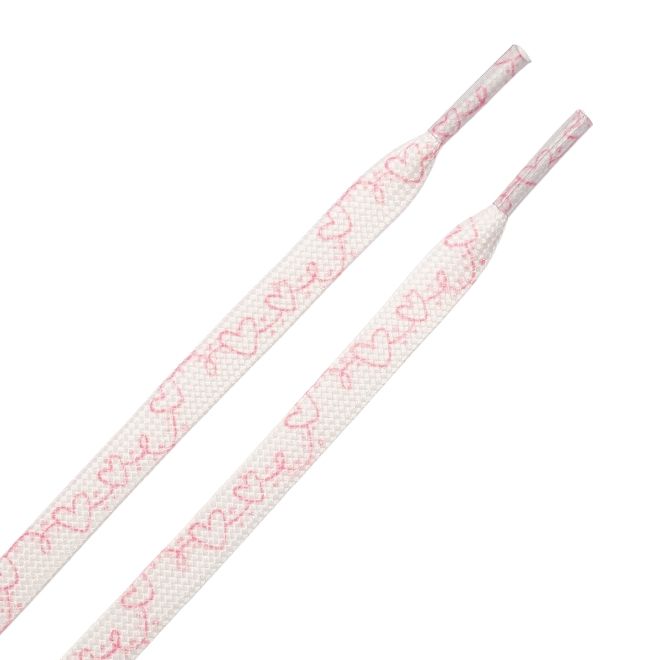 1 Paar flache Schnürsenkel (120 cm lang, 8 mm breit) - HeartBeat Collection - weiss/rosa - Schuhbaendel.ch