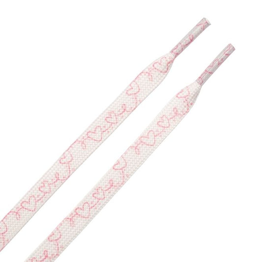 1 Paar flache Schnürsenkel (120 cm lang, 8 mm breit) - HeartBeat Collection - weiss/rosa - Schuhbaendel.ch