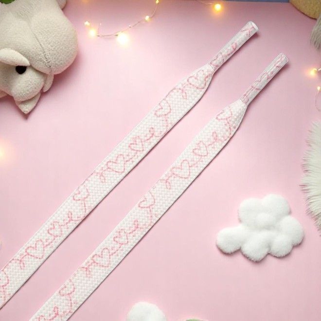 1 Paar flache Schnürsenkel (120 cm lang, 8 mm breit) - HeartBeat Collection - weiss/rosa - Schuhbaendel.ch