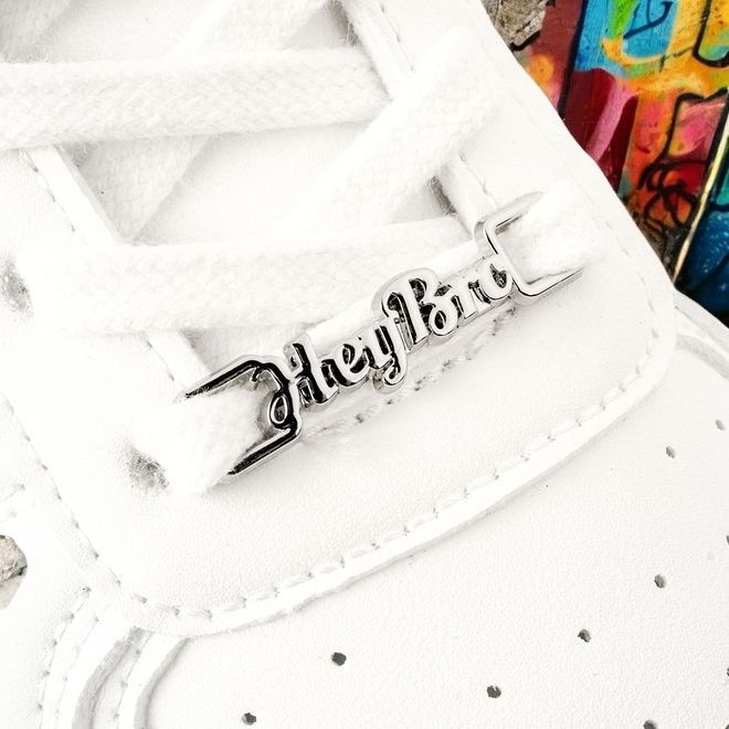 1 paire de clips pour lacets « Hey Bro » - pendentif décoratif en métal pour baskets - argenté