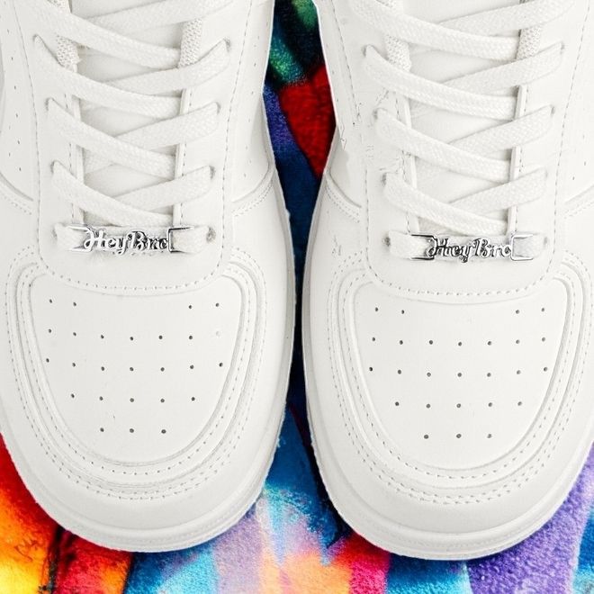 1 paire de clips pour lacets « Hey Bro » - pendentif décoratif en métal pour baskets - argenté