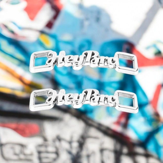 1 paire de clips pour lacets « Hey Bro » - pendentif décoratif en métal pour baskets - argenté