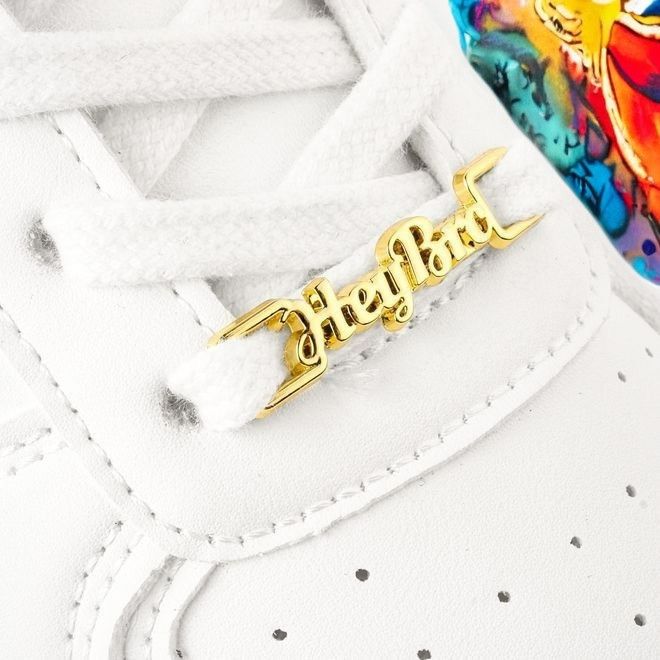 1 paire de clips pour lacets « Hey Bro » - pendentif décoratif en métal pour baskets - doré