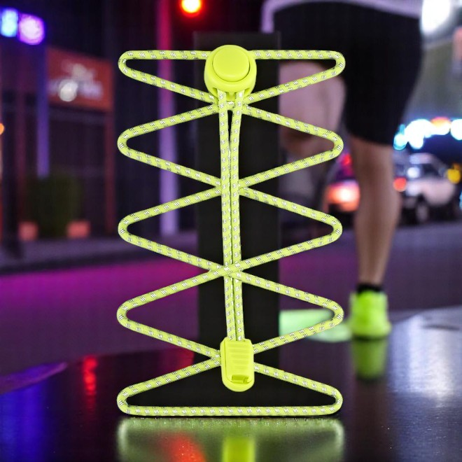 1 pair of elastic, highly reflective shoelaces with quick-release fasteners (Ø 3 mm, length 100 cm) - ReflectPro Series - neon yellow