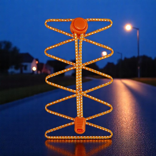 1 pair of elastic, highly reflective shoelaces with quick-release fastener (Ø 3 mm, length 100 cm) - ReflectPro Series - neon orange