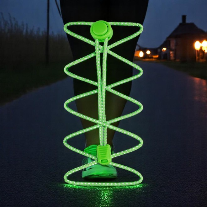 1 pair of elastic, highly reflective shoelaces with quick-release fasteners (Ø 3 mm, length 100 cm) - ReflectPro Series - neon green