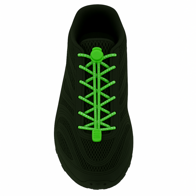 1 pair of elastic, highly reflective shoelaces with quick-release fasteners (Ø 3 mm, length 100 cm) - ReflectPro Series - neon green