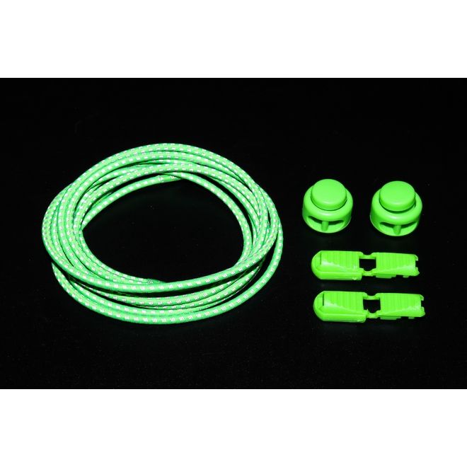 1 pair of elastic, highly reflective shoelaces with quick-release fasteners (Ø 3 mm, length 100 cm) - ReflectPro Series - neon green