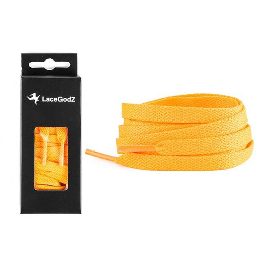 LaceGodZ – 1 Paar flache Schnürsenkel (120 cm lang, 8 mm breit) – ColorFlow Series – goldgelb - Schuhbaendel.ch