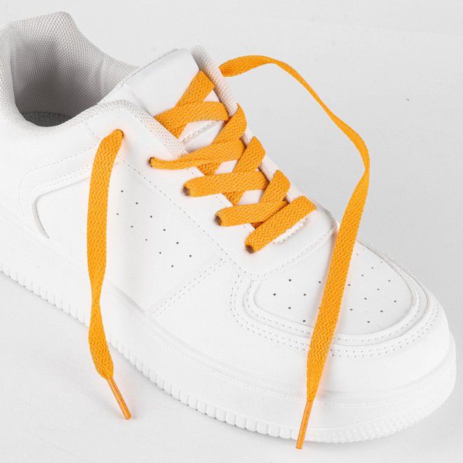 LaceGodZ – 1 Paar flache Schnürsenkel (120 cm lang, 8 mm breit) – ColorFlow Series – goldgelb - Schuhbaendel.ch