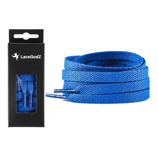 LaceGodZ – 1 Paar flache Schnürsenkel (120 cm lang, 8 mm breit) – ColorFlow Series – königsblau - Schuhbaendel.ch
