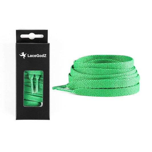 LaceGodZ – 1 Paar flache Schnürsenkel (120 cm lang, 8 mm breit) – ColorFlow Series – grasgrün - Schuhbaendel.ch