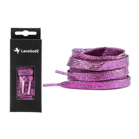LaceGodZ – 1 Paar flache Schnürsenkel (120 cm lang, 10 mm breit) - StarGlow Series - magenta
