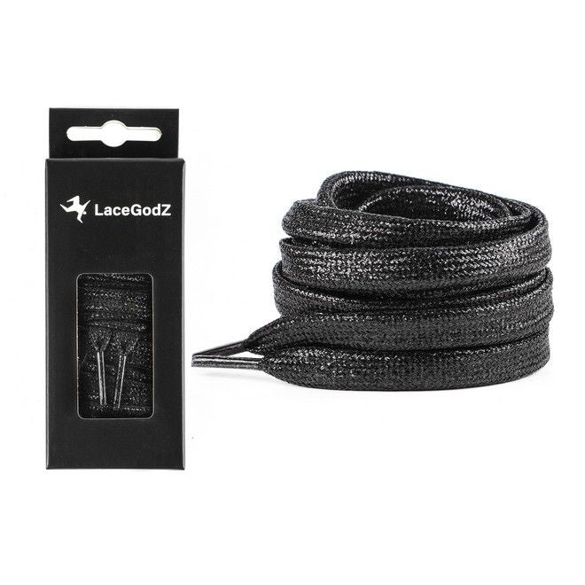 LaceGodZ – 1 Paar flache Schnürsenkel (120 cm lang, 10 mm breit) - StarGlow Series - schwarz