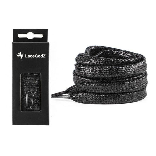 LaceGodZ – 1 Paar flache Schnürsenkel (120 cm lang, 10 mm breit) - StarGlow Series - schwarz