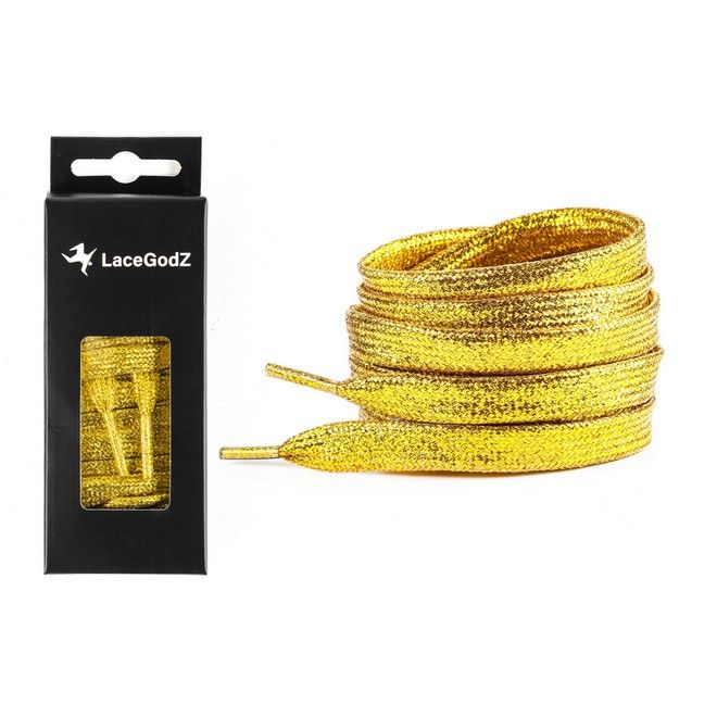 LaceGodZ – 1 Paar flache Schnürsenkel (120 cm lang, 10 mm breit) - StarGlow Series - gold