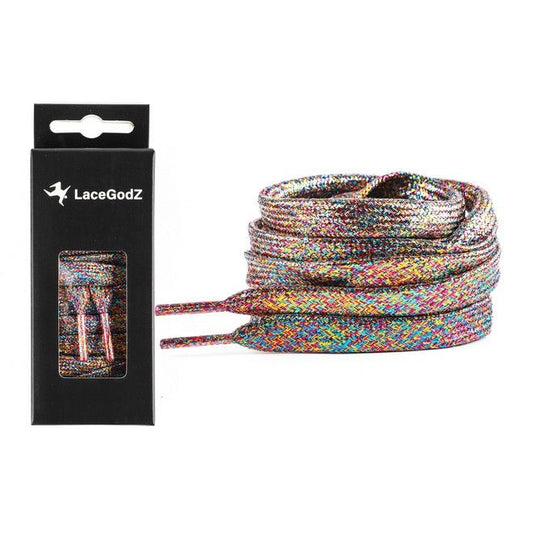 LaceGodZ – 1 Paar flache Schnürsenkel (120 cm lang, 10 mm breit) - StarGlow Series - mehrfarbig