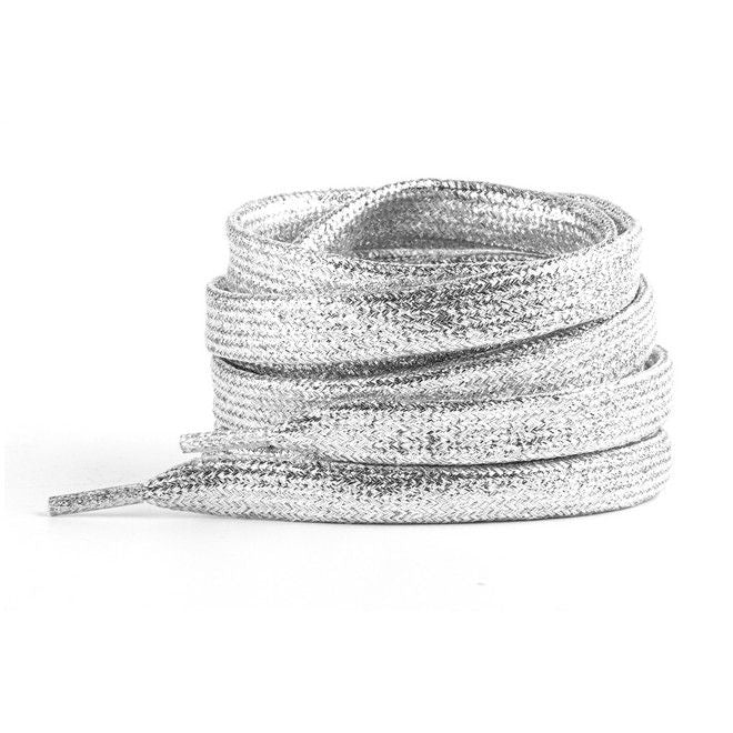 LaceGodZ – 1 Paar flache Schnürsenkel (120 cm lang, 10 mm breit) - StarGlow Series - silber