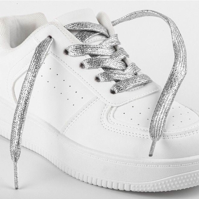 LaceGodZ – 1 Paar flache Schnürsenkel (120 cm lang, 10 mm breit) - StarGlow Series - silber