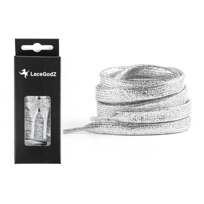 LaceGodZ – 1 Paar flache Schnürsenkel (120 cm lang, 10 mm breit) - StarGlow Series - silber