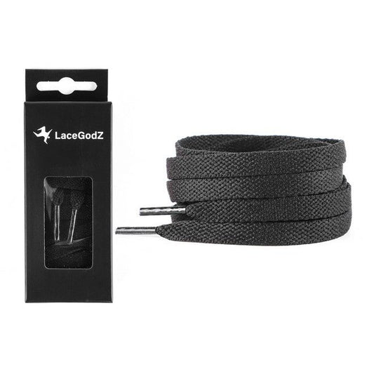 LaceGodZ – 1 Paar flache Schnürsenkel (140 cm lang, 8 mm breit) – ColorFlow Series – schwarz - Schuhbaendel.ch