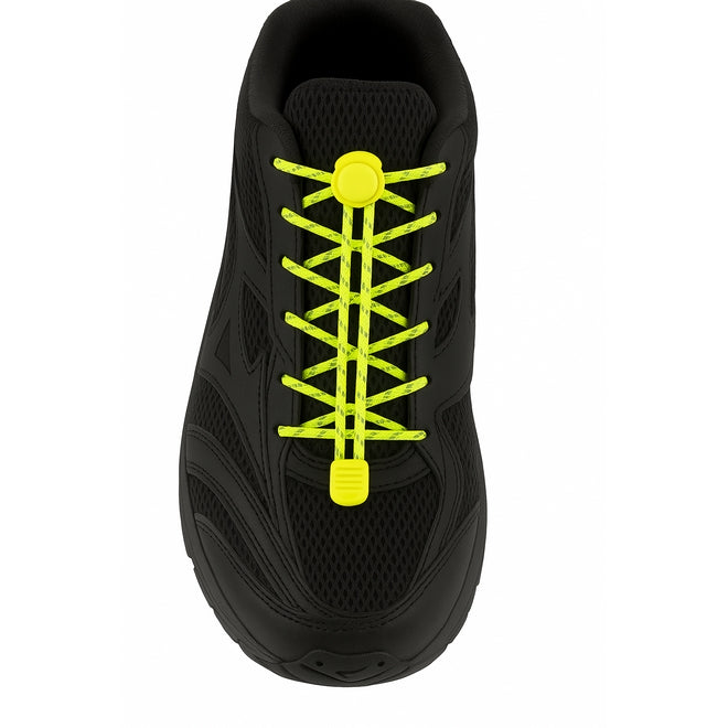 1 pair of elastic, highly reflective shoelaces with quick-release fasteners (Ø 3 mm, length 100 cm) - ReflectPro Series - neon yellow