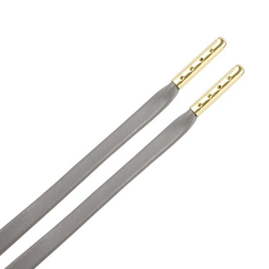 1 Paar flache Kunstleder Schnürsenkel (120 cm lang, 7 mm breit) - LuxeLine Series - grau/gold - Schuhbaendel.ch
